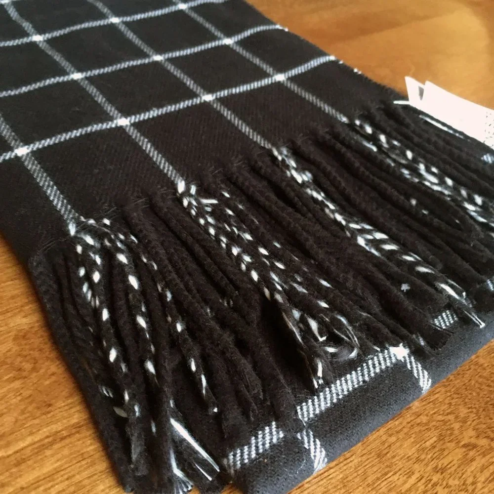 Lands' End black grid scarf NWT